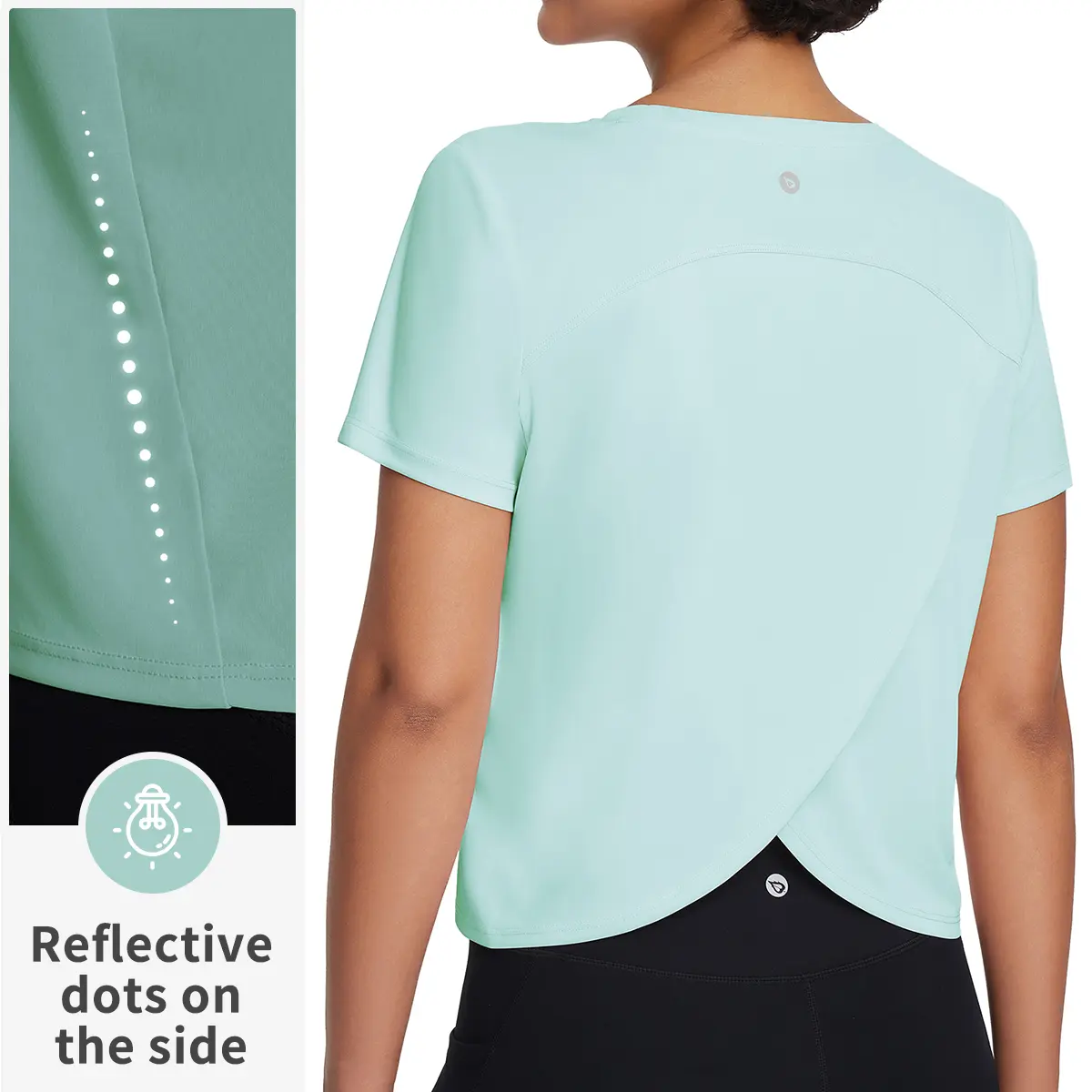Baleaf Women's High Performance Activewear Tee, Cropped Short Sleeve Athletic Outfit with Split Back, Moisture Wicking Quick Dry Fitness Sport Shirts for Running Gym, UPF 50+ Sun Protection