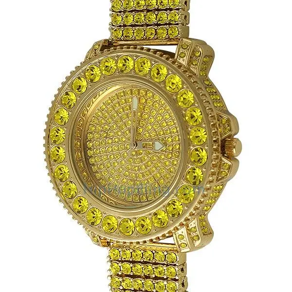 Fashion Women's Iced Out Rhinestone Diamond Watch and Bracelet Set, 6-Row Band, Big Rocks Style, Round Analog Quartz Movement Wrist Stack Accessory