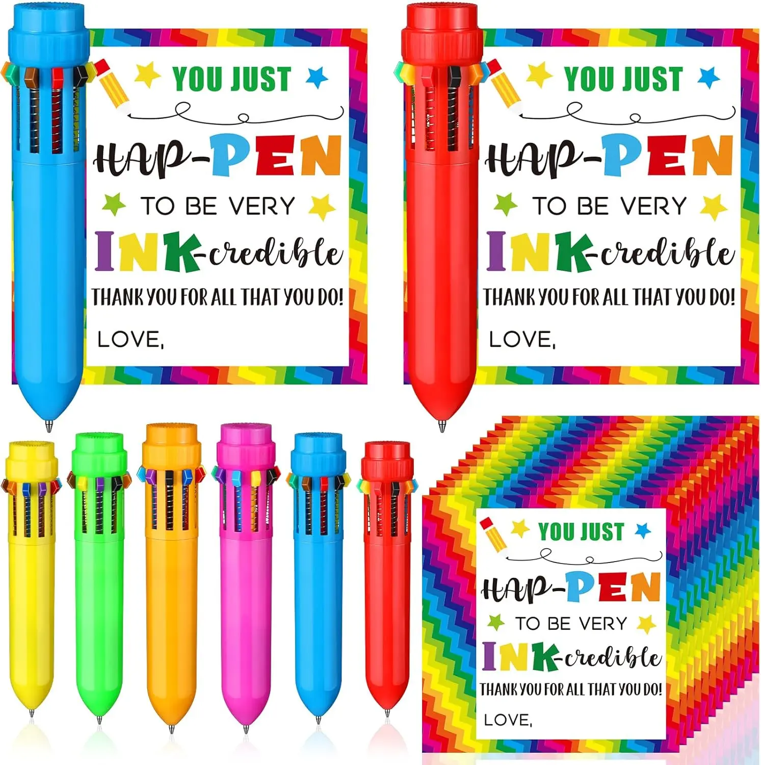 Gejoy Back to School Multicolor Ballpoint Pen Gifts and Cards 6 in 1 Retractable Pen Mini Multicolor Pen Encouragement Gifts for Student Classroom Stationery Supplies, Back to School Party Favors for Elementary School