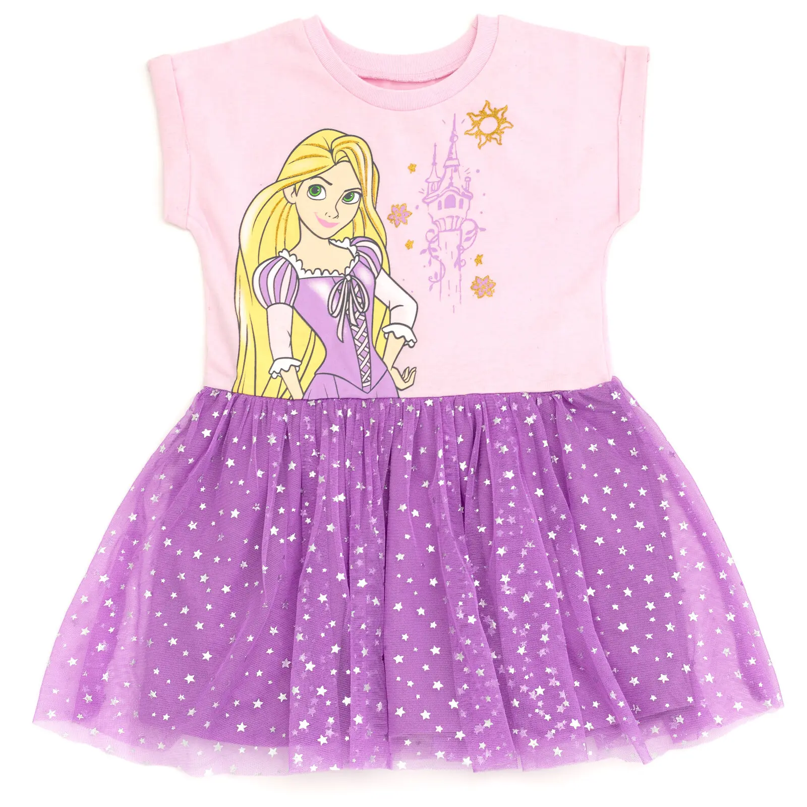 Disney Girls' Princess Jasmine Tutu Birthday Dress - Full Cotton Jersey, Glitter Mesh Skirt, Short Sleeve Pullover, Elastic Waist Toddler Outfit, Party Wear, Holiday Celebrations, Belle Costume Inspiration, Soft Cotton