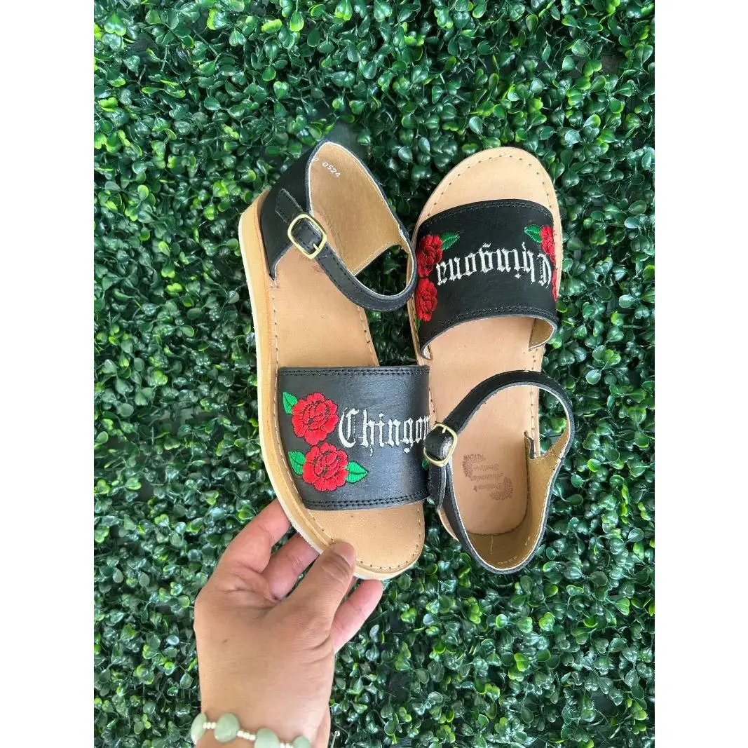 Chingona Huarache Embroidered Rose Women Footwear Shoe Girl Sandal Summer Buckle Leather Walking Shoes