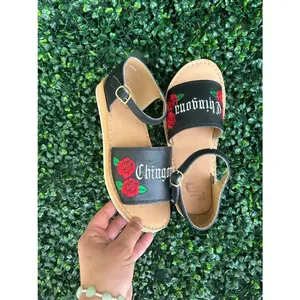Chingona Huarache Embroidered Rose Women Footwear Shoe Girl Sandal Summer Buckle Leather Walking Shoes
