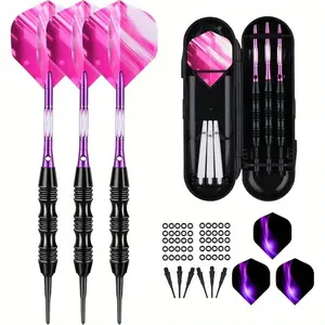 3pcs/set Soft Darts Set with 30 plastic tip for electronic dartboard, 50 Anti-Loose Rubber Rings 6 Flights Darts Tips