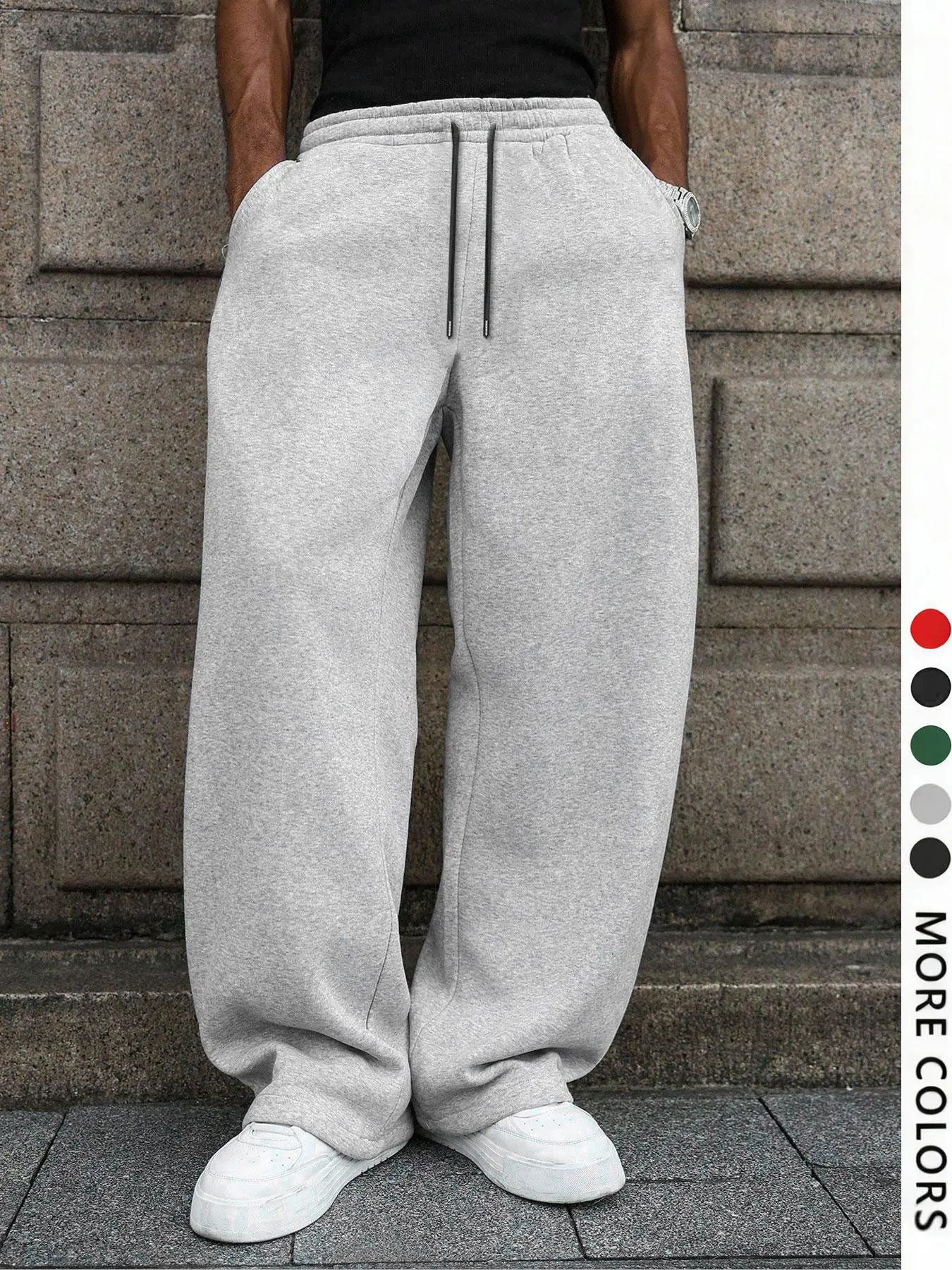 Men's Loose Baggy Grey Casual Long Pants, Drawstring Waist Elastic Straight Leg, Comfortable Daily Wear, Suitable for All Seasons, Sporty Style, Casual Comfy Trouser