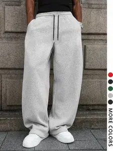 Men's Loose Casual Relaxed Fit Long Pants, Drawstring Waist Straight Leg, Comfortable Daily Wear, Suitable for All Seasons, Sporty Style, Trouser