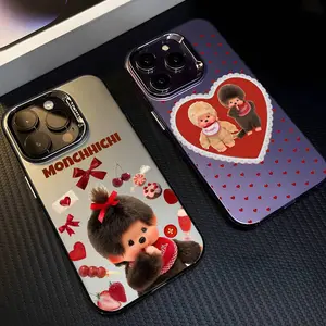Cartoon M-Monchhichi Cute Phone Cases For iPhone 17 Promax Pro Air 16 Plus 15 14 13 12 11 Black Purple Matte Laser Metallic Aurora Funda Cover