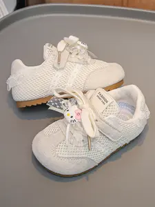 Girls' Cartoon Mesh Velcro Baby Walker Shoes, Soft Sole Anti-Slip, Protective Toe, Ideal for Daily Use & Learning to Walk, Bow Decorated Shoes