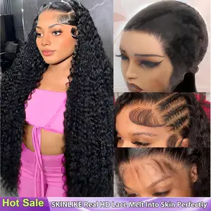 【Hot Sale】Lemoda 13x6 15A 210% Density 13x4 SKINLIKE Real HD Lace Water Wave Full Lace Frontal Wigs Deep Wave Virgin Human Hair Invisible 0.1mm Ultra-thin Frayed Ends Wet and Wavy Lace Front Wig Tiny Knots