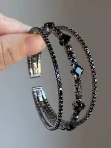 Elegant Open-Ended Elastic Bracelet, Luxurious 3-Row Design with Synthetic Zirconia, Perfect for Banquets & Festivals, Jewelry Gift