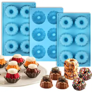 Mini Fluted Tube Pan  6-Cavity(3PCS), Multi-Cavity small Cake Baking Pan, mini moldes para chocoflan