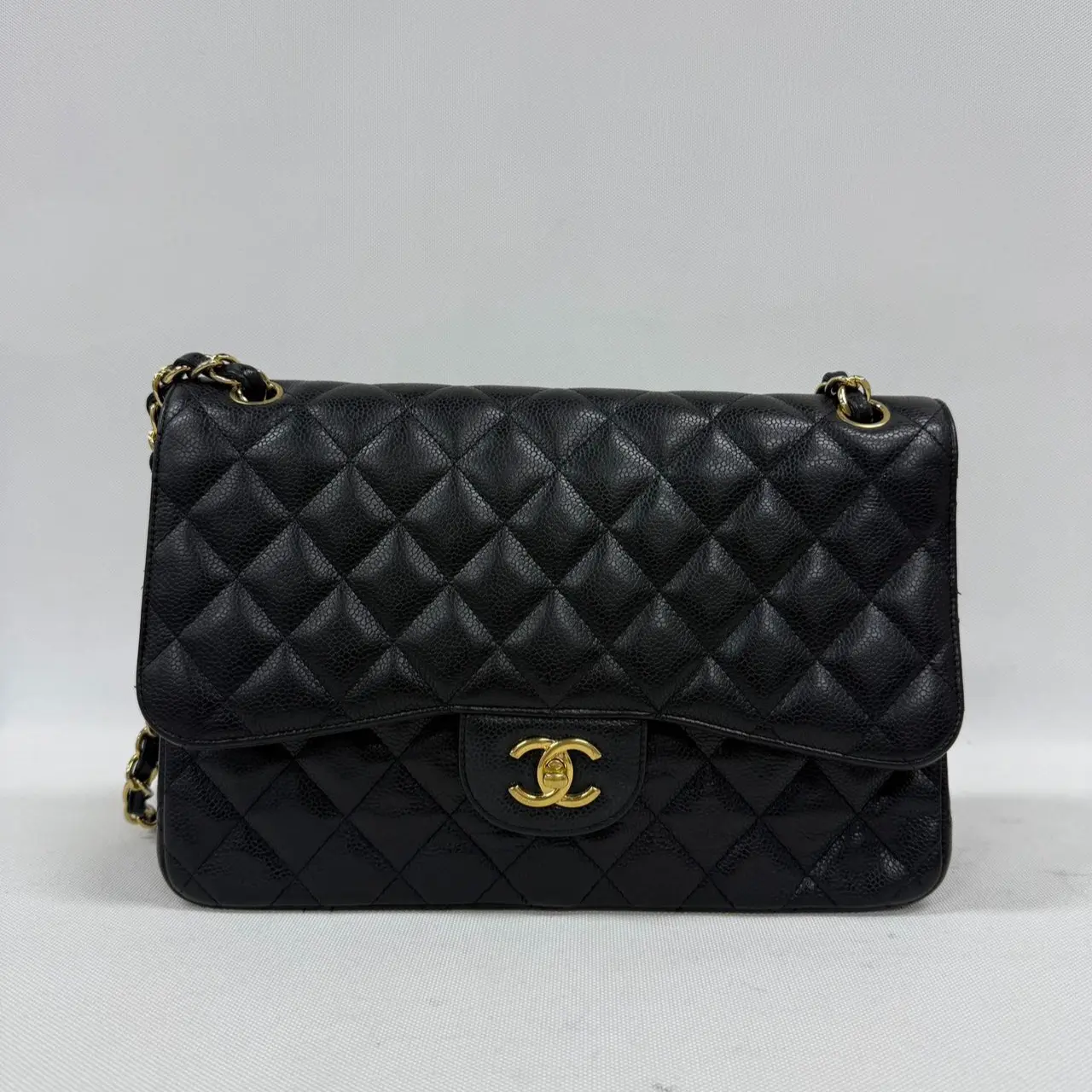 Pre-owned CHANEL Caviar Shoulder Bags Classic Flap CF Jumbo Shoulder Bag 【BF 12Z】KY02350 ty