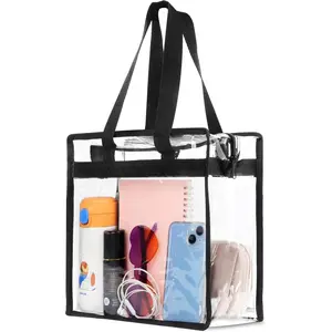Clear Bag for Stadium Events Approved, 12x6x12 Large Transparent Tote Bag with Zipper for Gym Concert Sports Festivals