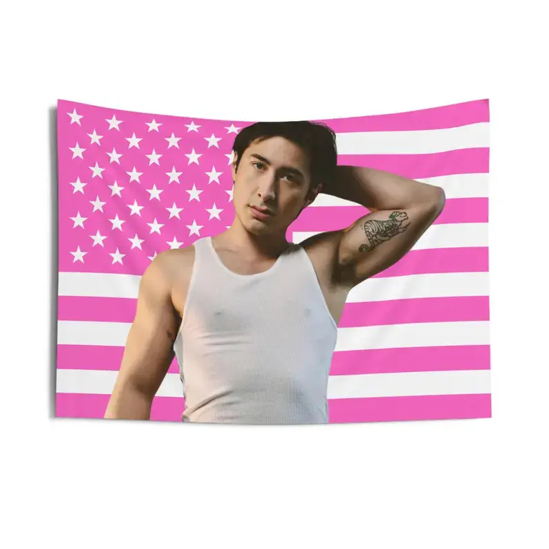Heated Rivalry Pink Stars and Stripes American Flag Tapestry - Chic Polyester Synthetic Room Decor, Collectible for Dorm Room & Bedroom, Gift for Shane Hollander & Hudson Williams Fans