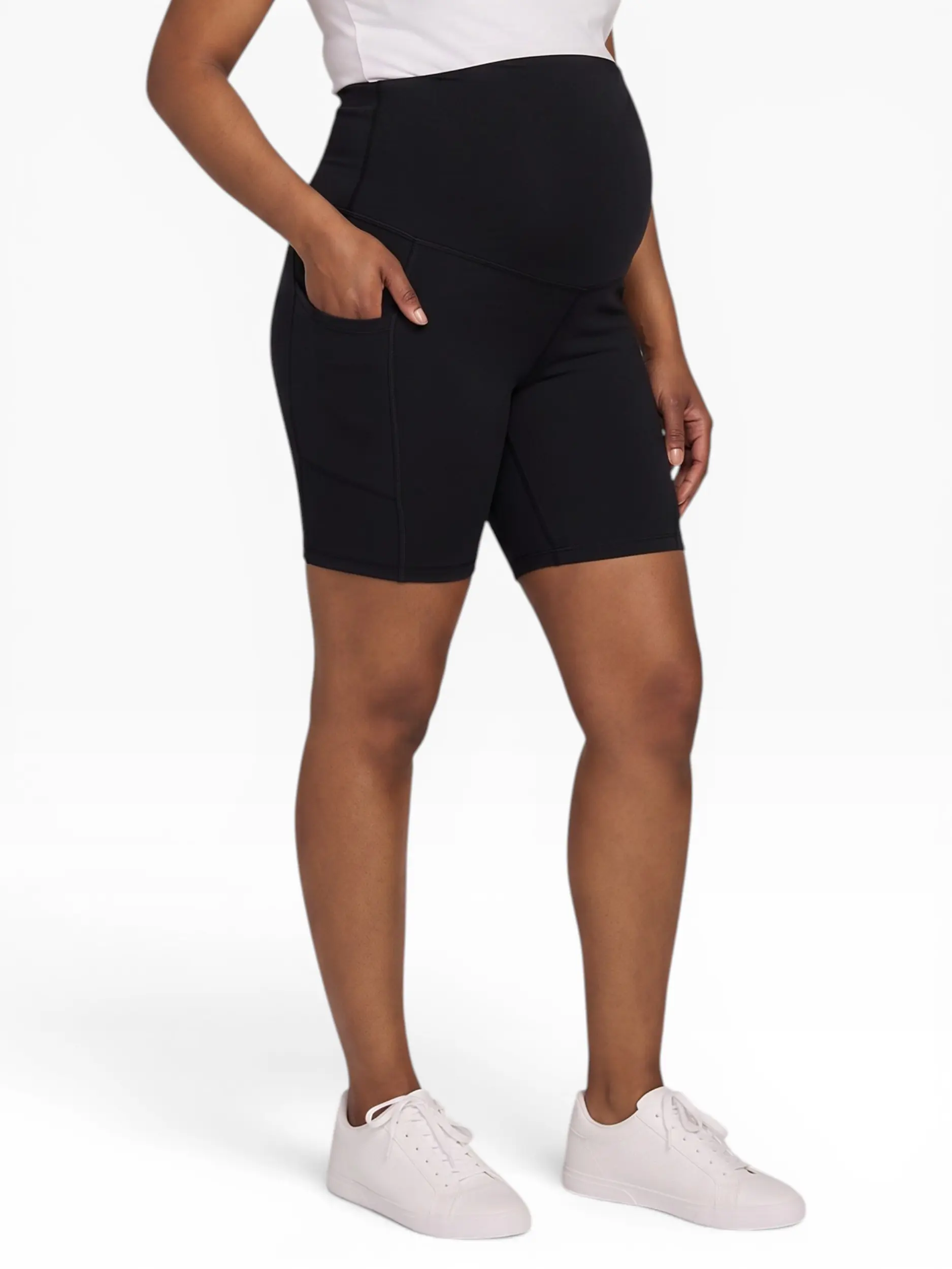 Motherhood Maternity Women Biker Shorts with Pockets, 6.5" Length, Over the Belly, High Waisted Pregnancy Yoga Shorts, Casual Activewear