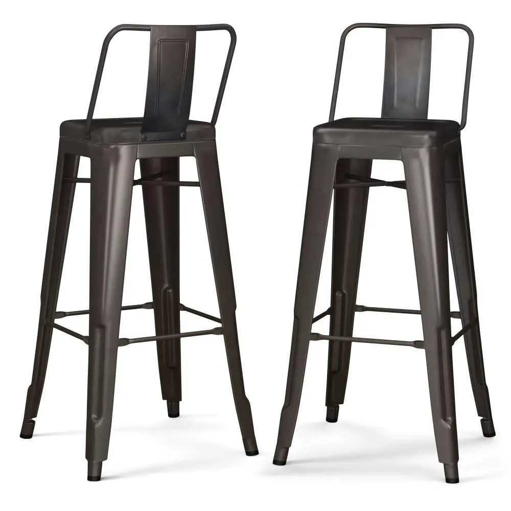 Rayne Mid-Century 30-in Metal Barstools (Set of 2) with Curved Back, Stable Cross Brace, and Footrest, Bar Decor, Home Bar