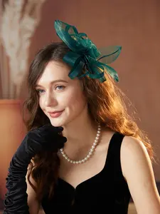 Elegant Round Hat, Fascinator Princess Hat Wide Brim Tea Party Valentine's Day Hat with Feather Decoration, Decorative Headpiece, Multiple Colors Available, Accessories