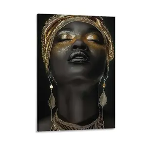Black Girl Wall Art - Golden Makeup Black Woman Wall Art 7 Poster Canvas Wall Art For Bedroom Decor Bar Office Room Decor Gift