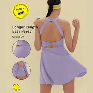 Halara X Smiley® SoftlyZero™ Airy Backless Twisted Flare Dance Active Dress with Pockets-Longer Length-Easy Peezy Edition A-C Cups