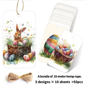 50pcs Vintage Watercolor Easter Egg Gift Tags - colorful Easter Bunny, Hunt for Eggs Pinup lllustrations design for Wrapping & Decorating, Message Cards, Holiday Home Decorations, Eggs-tra Special Easter labels