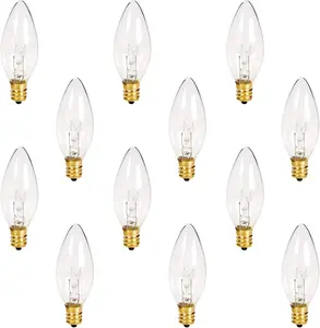 C26 Christmas Crystal Clear Torpedo Tip Candelabra Replacement Night Light Bulbs - 7 Watt - 120 Volts - E12 (12 Pack) - Great for Electric Window Candle Light Bulbs Lamps