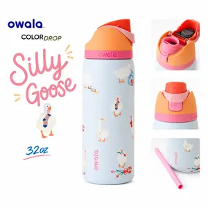 Owala FreeSip 32oz Water Bottle - Color Drop Limited Edition "Silly Goose" Cute Cartoon Duck Light Blue Insulated Stainless Steel Sports Bottle Travel Thermos