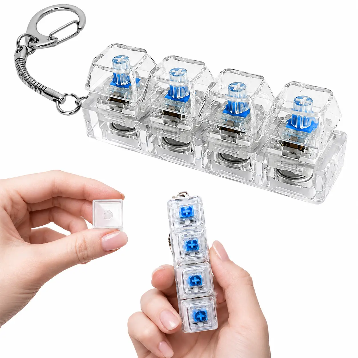 Keyboard Fidget Toy, Light Emitting Keychain, 4-In-1 Decompression Button, Stress Relief Gift, & Transparent Options, Sensory Fidget Keychain