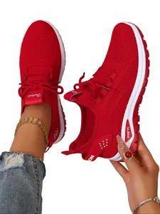 Women's Plus Size Solid Color Casual Lightweight Sneakers, Low Top Sports Shoes for Travel, Outdoor Running, Gym and Walking