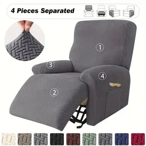 4pcs/Set Stretchable Jacquard Recliner Sofa Slipcovers - Elastic Furniture Protector, Machine Washable Sofa Covers for Living Room & Office Decor