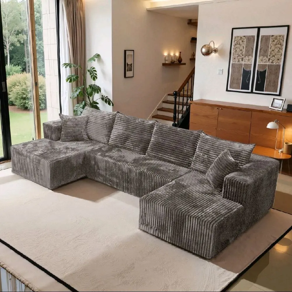 U-Shape Modular Sectional corduroy Couch suitable for living room furniture