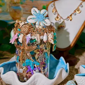 Miya Ocean Healing Decorative Metal & Alloy Jewelry Jar Organiser, Coordinated Bands Fashion Costume Jewelry Set, Unique Brand-New Accessory