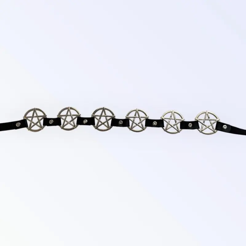Pentagram Black Belt with Silver Pentagram Charms for Stylish Outfits