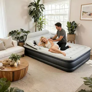 Twin Size Air Mattress with Headboard and Pump,Blow Up Mattress Inflatable Bed with Pillows, Portable Airbed, Self Inflating Bed