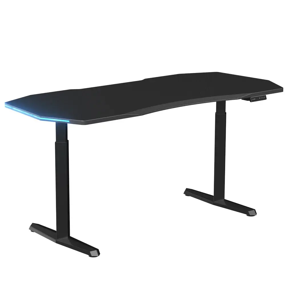 RGB Electric Height Adjustable Standing Gaming Desk, 63"×31.5" Large Ergonomic Curved Desktop, Dual-Motor Lift 27"–46" (≤50 dB), Sturdy 220 kg Steel Frame, for Home Office & Gaming (Ships in 2 Packages)