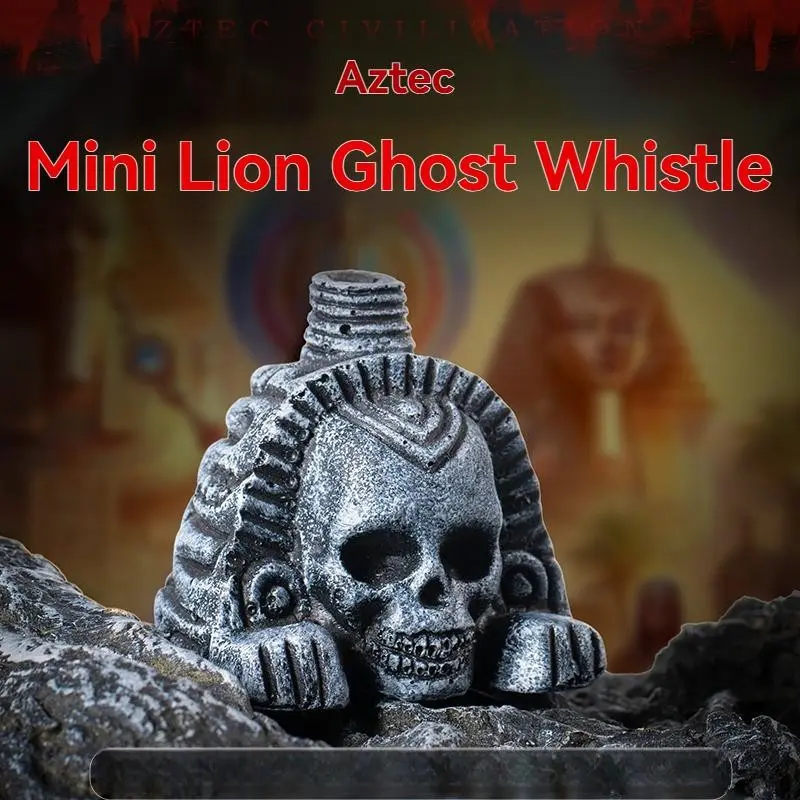 Authentic Aztec Ghost Whistle Death Whistle Mini Lion Head Skull Shape Handmade Handcrafted Scream Sound Blower, Perfect Halloween Gag Prank Props Gift, No Warranty, Single Pack