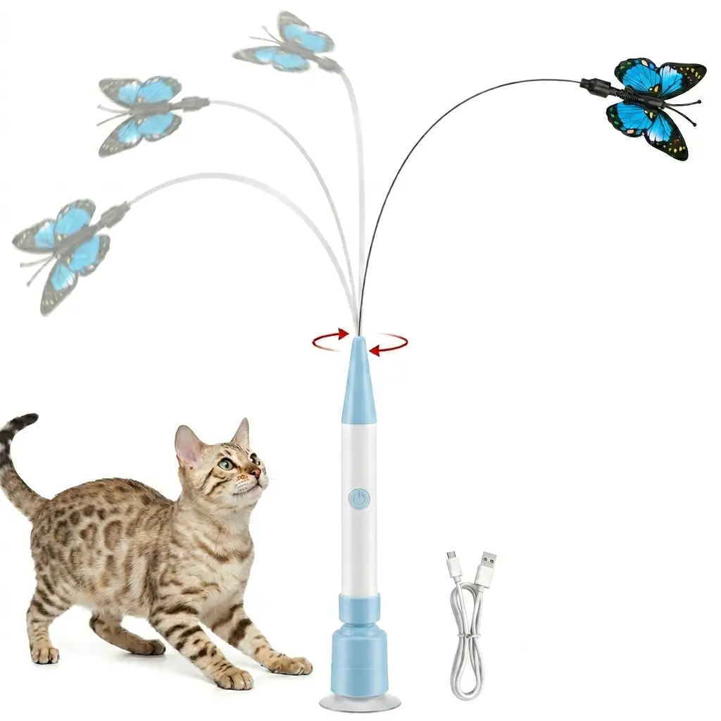 A 2-In-1 Automatic Rechargeable Cat Teaser Wand, Featuring a Suction Cup, Is an Interactive Toy for Kittens. It'S Perfect for Pet Bedrooms, Living Rooms, And Outdoor Family Activities  cat stuff for indoor    cat stuff for indoor   cat stuff for indoor