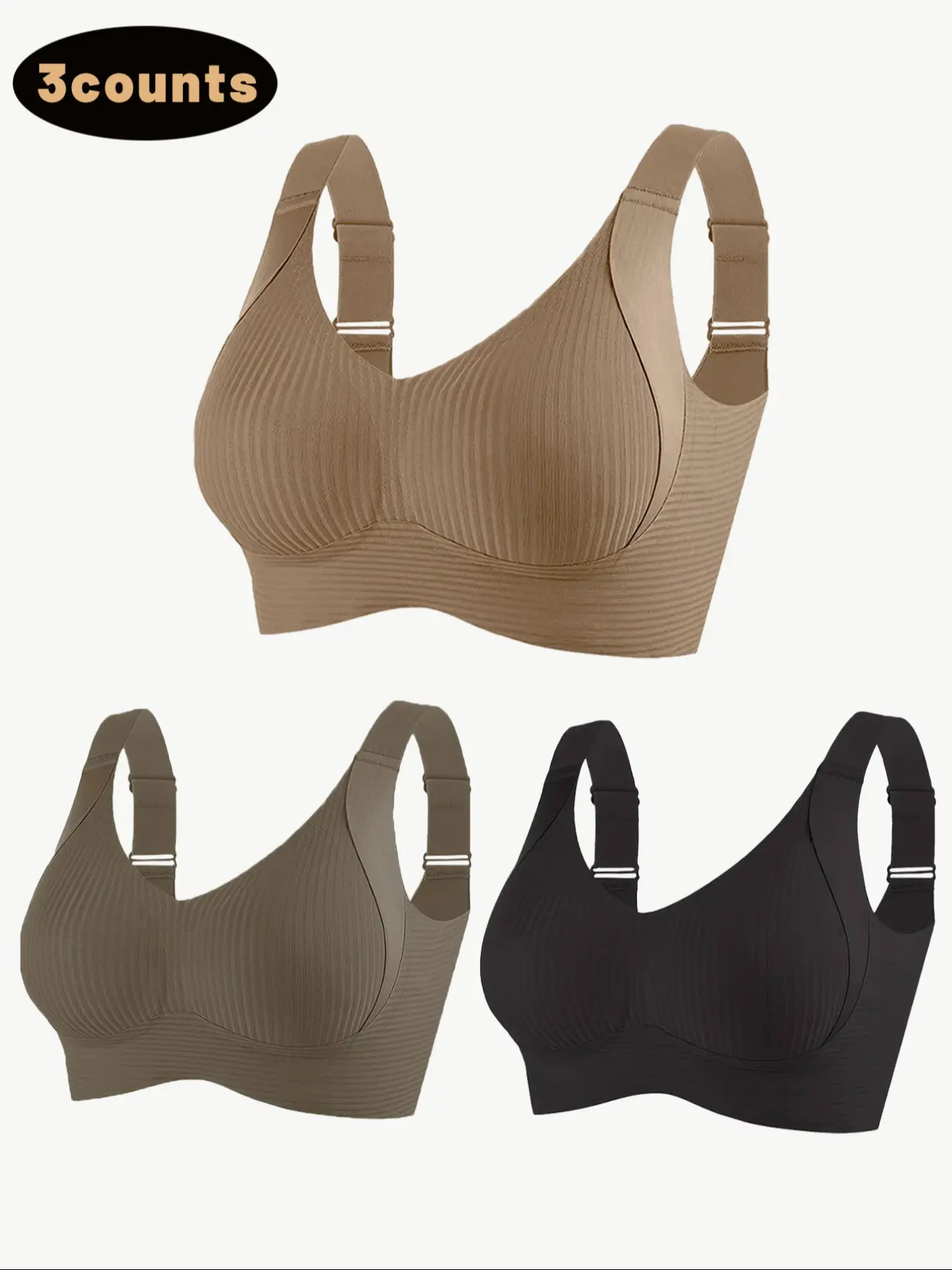 Women's Wireless Underwear Bras Set of 3, Comfortable Breathable Seamless Full-Coverage Mesh Bra, Adjustable Contrast Straps, Multiple Sizes Available, Fit, Daily Wear Bra, Everyday Bra