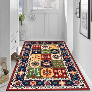 【Velvet + 850g/m² + Anti-slip dotted backing】1pc colorful ethnic color blocking, geometric floral checkered pattern rug, comfortable and beautiful, versatile in decorative styles, high-definition pattern printing with double-locked edges.