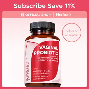 HerAuré Women’s Probiotics - pH Balance, Odor Control, Flora Health, Moisture & Tightening Support, 7 Billion CFU Probiotic, Prebiotic, 7-in-1 Mushroom Blend, Cranberry & Pineapple, 60 Capsules, Summervibes, beach essentials, Deals For You Days
