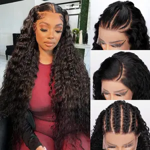 300% Density Luxury Custom Wigs Water Wave Transparent Lace Wig Virgin Human Hair Lace Front Wigs Super Double Drawn Natural Black Adjustable Straps