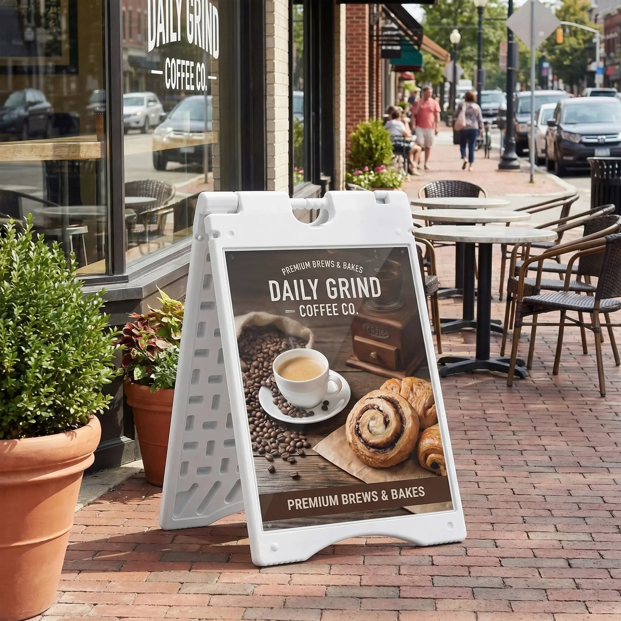 Weather resistant HDPE sidewalk sign double sided display portable handle windproof weighted tank for patio commercial use