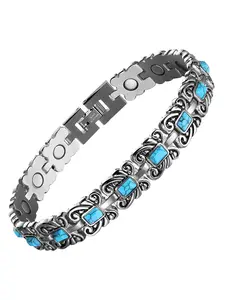 Magnetic Turquoise Stainless Steel High Quality Bracelet for Women & Men, Adjustable Size with Sizing Tool, Unisex Jewelry Gift Idea