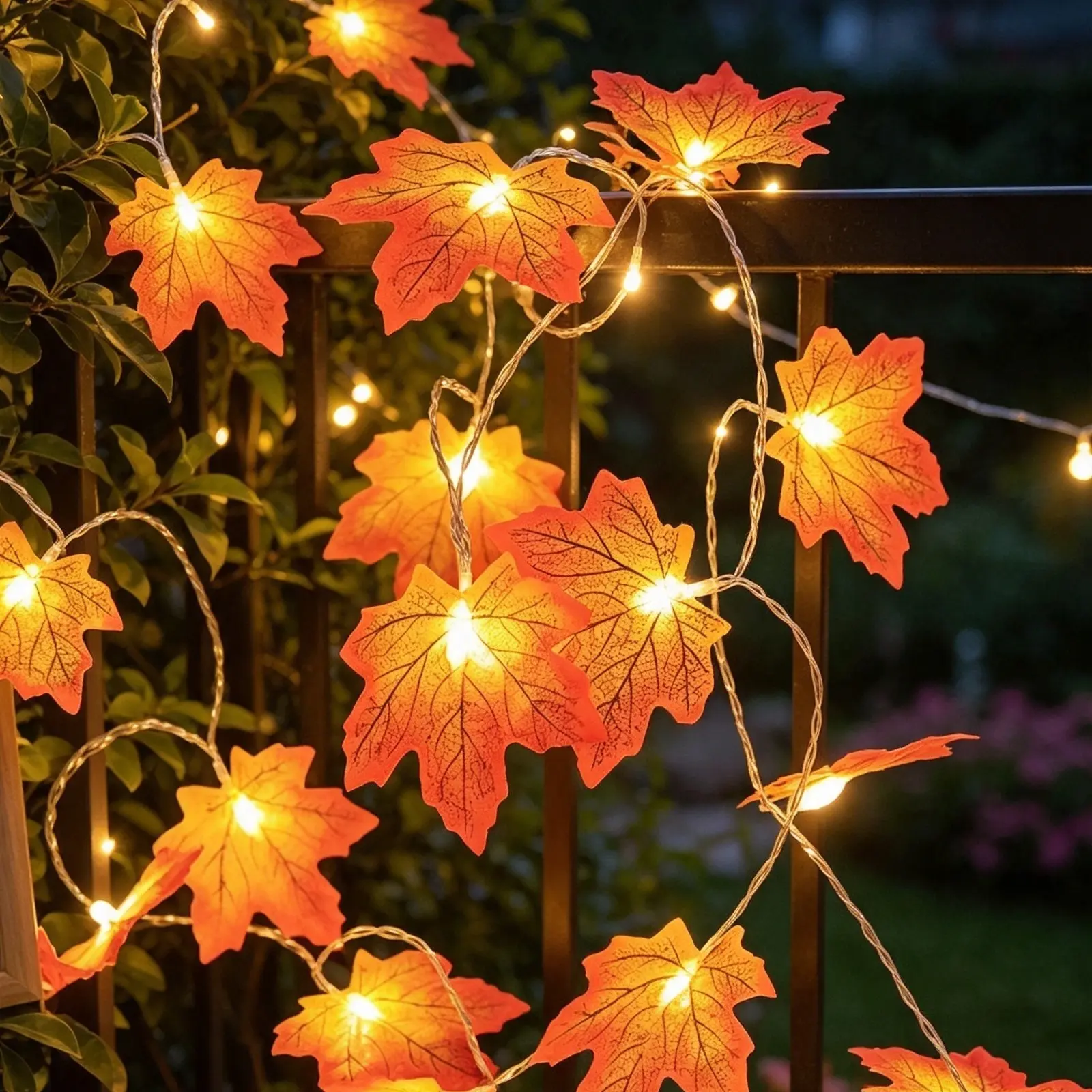 LED Maple Leaf String LightsString Lights – Spooky Holiday Decor (Battery or USB Powered with Remote Control)