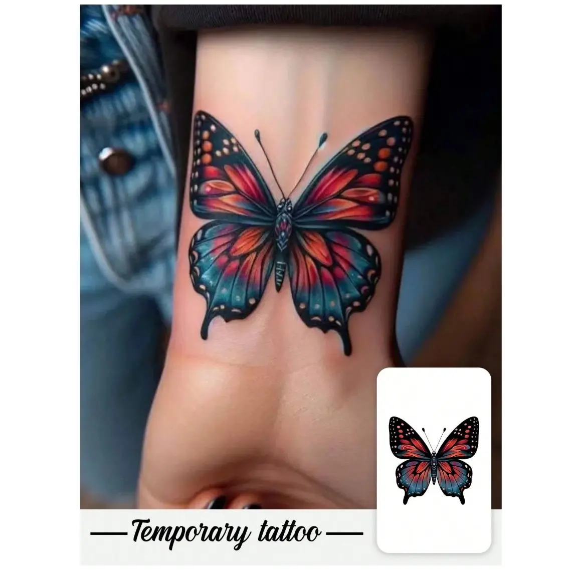 Waterproof Sweat-Resistant Colorful Temporary Tattoo Stickers, Fake Tattoos, Ombre Butterfly Design, Perfect for Girls' Stylish Looks