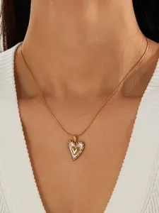 1Pcs Stainless Steel Exquisite Heart Pendant Necklace 18K Gold PVD Plated Fashion Waterproof Neck Chain Jewelry Gift For Women