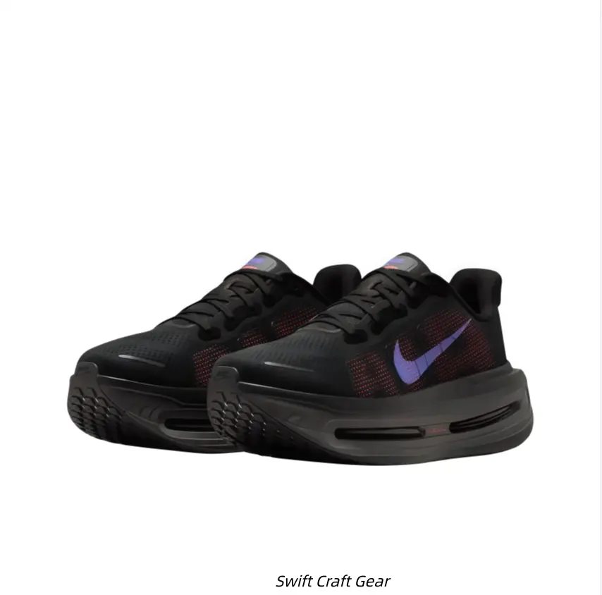 Black Purple Iridescent Mesh Running Shoes Thick Hollow Stacked Cushion Midsole Dot Grid Non Slip Outsole Unisex Workout Sneakers