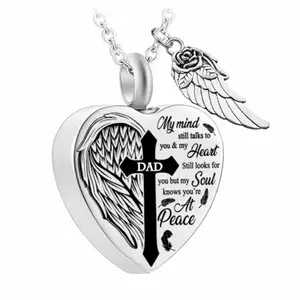 Hot selling memorial urn necklace jewelry for relatives and pets, can be opened, stainless steel heart-shaped pendant necklace, pet memorial