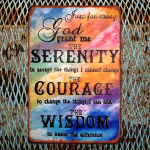 1pc 2D Plane, Serenity Prayer 8x12inch Metal Wall Art - Vintage Country Iron Sign with Bright Colorful Inspirational Quotes, Suitable for Living Room, Bar, Garage Wall Decoration, Inspirational Wall Decoration, Coffee Shop Decoration, Bold Text Artwork, V