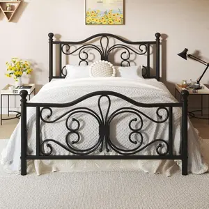 Iron Queen Bed Frame, Metal Platform with Classic Headboard, Modern Classic Footboard, Under-Bed Storage Space, No Box Spring Required Mattress Foundation, Quick Easy Setup Assembly