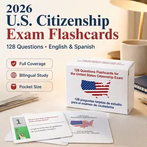 Bilingual English Spanish US Citizenship Test Flashcards 2026 - USCIS Naturalization Study Guide, 128 Cards + Bonus Booklet - Easy Citizenship Prep for Non-Native Speakers