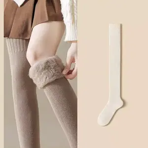 Women's Thick Winter Knee-High Socks - Oat-Style Plush Fleece-Lined Warm Stockings, Breathable Cashmere Thermal Thigh Socks, Cozy Wrap Fabric Cold-Weather Confinement Knee Pads for Autumn & Winter (Compatible with Pants, Leggings)